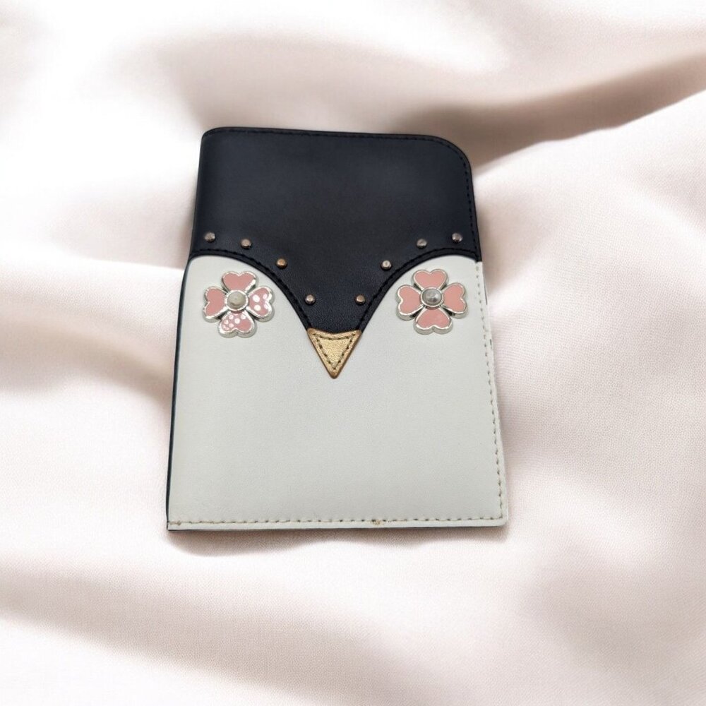 Kate Spade New York Penguin & Floral Passport Wallet Black/White Leather
